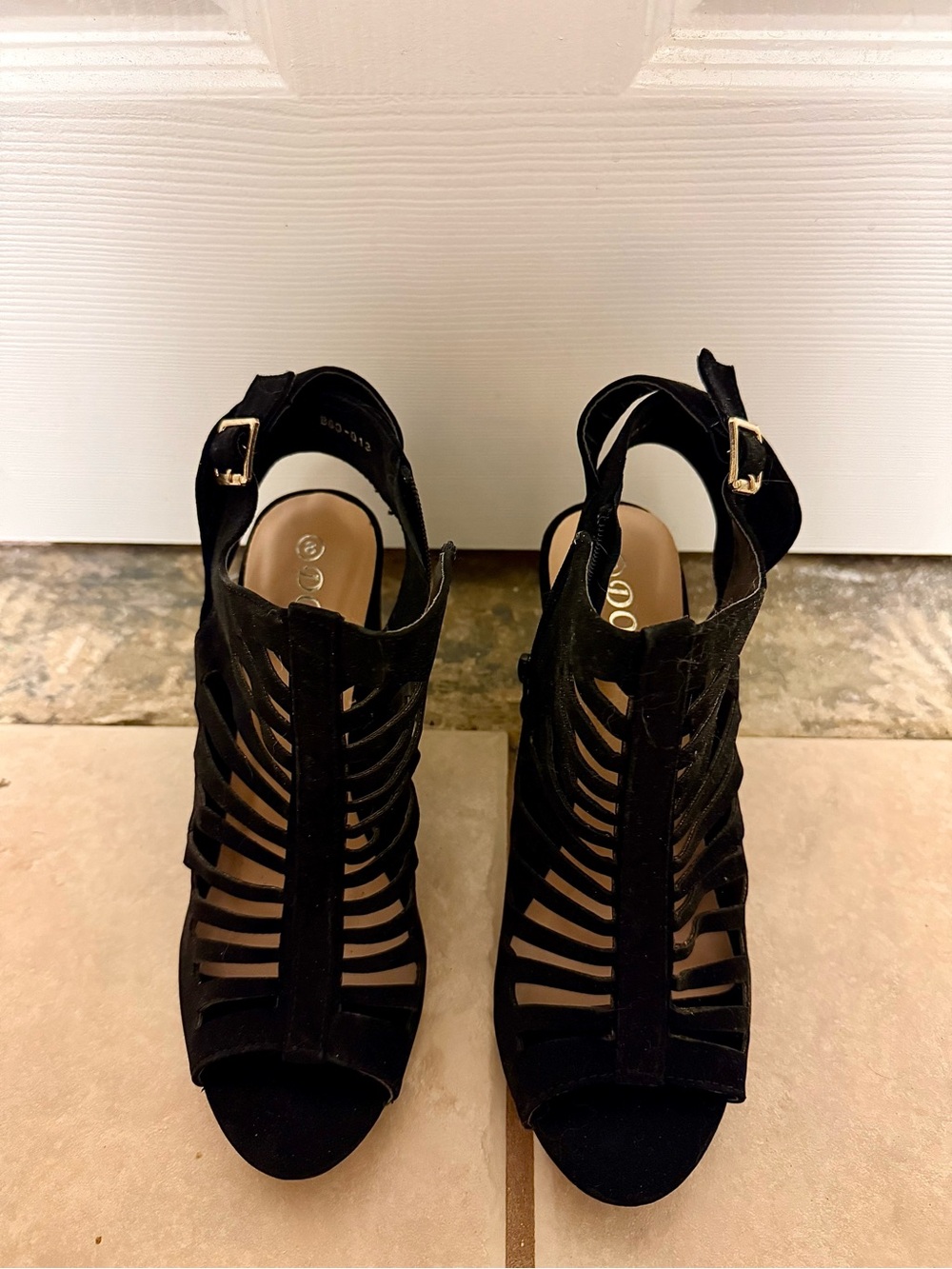 Chic Black Strappy Peep-Toe Heels by Qupid